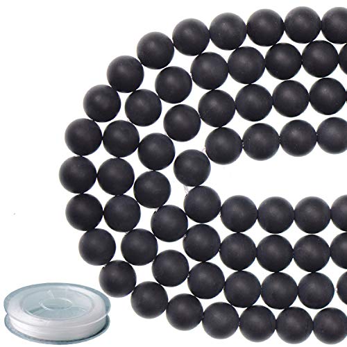8 mm natürlicher, matter, schwarzer Onyx, runde Edelsteine, mattiert, 100 Stück, lose Perlen für Schmuckherstellung, Armband mit Stretch-Perlenkordel von LPBeads von LPBeads