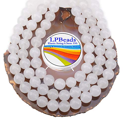 LPBeads 80 Stück polierte 10 mm runde natürliche weiße Jade-Edelsteine lose Perlen mit Stretchschnur für Schmuckherstellung und Armbänder von LPBeads