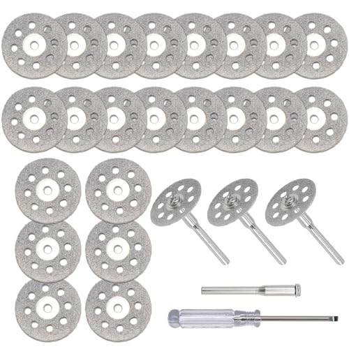 20 Stück Diamant Trennscheiben (22mm) für Dremel Rotationswerkzeug Zubehör, Präzises Mini Trennscheiben Set mit 4 Spannzangen und Schraubendreher für Heimwerker von LPEPLL