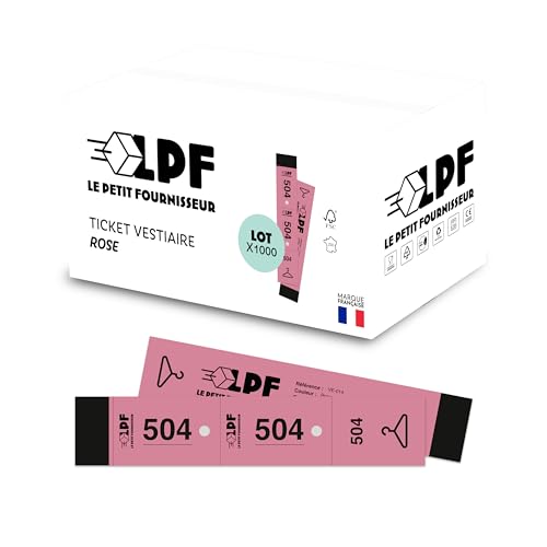LPF LE PE FOURNISSEUR - 1000 Kleidertickets, abnehmbar, in 3 Teilen (3 x 19 cm) – Perforation für Kleiderbügel – dickes Kartonpapier 160 g/m² – nummeriert 1-1000 – hergestellt in Frankreich – Rosa von LPF LE PETIT FOURNISSEUR