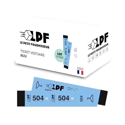 LPF LE PE FOURNISSEUR - 1000 Kleidertickets, abnehmbar, in 3 Teilen (3 x 19 cm) – Perforation für Kleiderbügel – dickes Kartonpapier 160 g/m² – nummeriert 1-1000 – hergestellt in Frankreich – blau von LPF LE PETIT FOURNISSEUR
