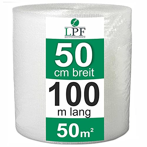 dieLUFTPOLSTERFOLIE Luftpolsterfolie 50cm x 100m Verpackungsfolie Luftpolster Rolle Blisterfolie Noppenfolie Polsterfolie Umzug 0,5m Knallfolie Polstermaterial Versand Transparent Umzugfolie 100 von LPF dieLUFTPOLSTERFOLIE