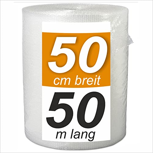 dieLUFTPOLSTERFOLIE Luftpolsterfolie 50cm x 50m Verpackungsfolie Luftpolster Rolle Blisterfolie Noppenfolie Polsterfolie 0,5m Knallfolie Transparent Bubble wrap roll von LPF dieLUFTPOLSTERFOLIE