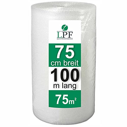 dieLUFTPOLSTERFOLIE Luftpolsterfolie 75cm x 100m Verpackungsfolie Luftpolster Rolle Blisterfolie Noppenfolie Polsterfolie Umzug Knallfolie 75 cm breit 0,75 Polstermaterial Transparent 75 von LPF dieLUFTPOLSTERFOLIE