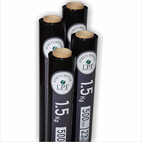 LPF dieLUFTPOLSTERFOLIE® - 4 Rollen Stretchfolie schwarz Wickelfolie - Handstretchfolie 1,5Kg 50cm 500mm Verpackungsmaterial - Verpackungsfolie - Folie Für Möbel – Umzugsfolie (4) von LPF dieLUFTPOSLTERFOLIE