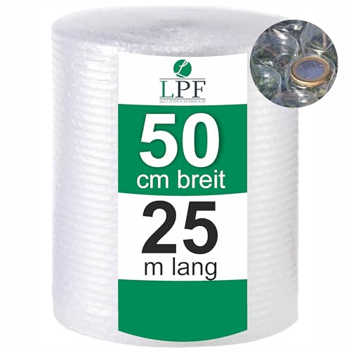 Luftpolsterfolie 50 cm x 25 m 100 my große Noppen Noppenfolie Verpackungsfolie Rolle Blisterfolie Umzug 0,5m Knallfolie Polstermaterial Transparent von LPF dieLUFTPOSLTERFOLIE