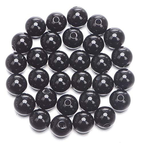 Natürliche runde Edelsteinperlen, natürlicher Edelstein, 10 mm, runde lose Perlen, großes Loch, 2 mm, Größe 30 Stück (Amethyst)(Black Agate) von LPLPL