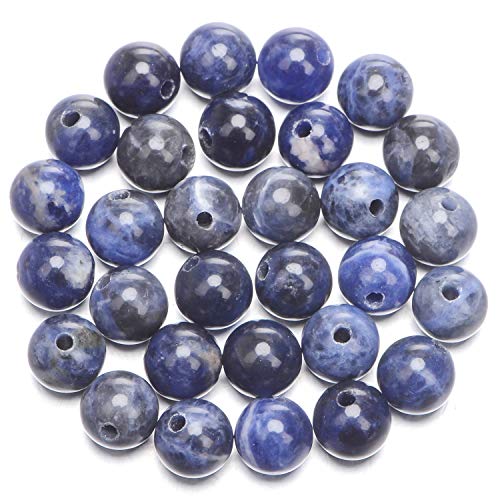 Natürliche runde Edelsteinperlen, natürlicher Edelstein, 10 mm, runde lose Perlen, großes Loch, 2 mm, Größe 30 Stück (Amethyst)(Blue Sodalite) von LPLPL