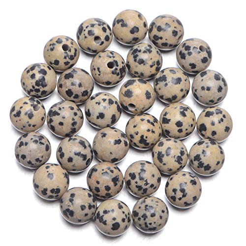 Natürliche runde Edelsteinperlen, natürlicher Edelstein, 10 mm, runde lose Perlen, großes Loch, 2 mm, Größe 30 Stück (Amethyst)(Dalmation Jasper) von LPLPL