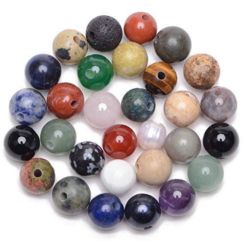 Natürliche runde Edelsteinperlen, natürlicher Edelstein, 10 mm, runde lose Perlen, großes Loch, 2 mm, Größe 30 Stück (Amethyst)(Mixed colour) von LPLPL