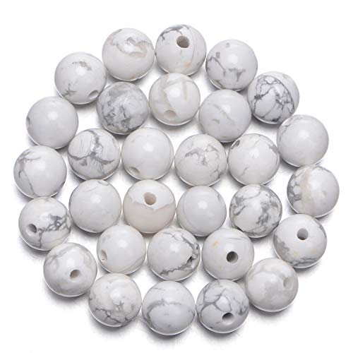 Natürliche runde Edelsteinperlen, natürlicher Edelstein, 10 mm, runde lose Perlen, großes Loch, 2 mm, Größe 30 Stück (Amethyst)(White Turquoise) von LPLPL