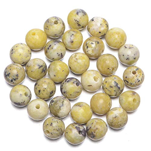 Natürliche runde Edelsteinperlen, natürlicher Edelstein, 10 mm, runde lose Perlen, großes Loch, 2 mm, Größe 30 Stück (Amethyst)(Yellow Turquoise) von LPLPL
