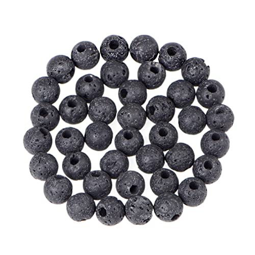 Natürliche runde Edelsteinperlen, natürlicher Edelstein, 8 mm, runde lose Perlen, großes Loch, 2,5 mm, Größe 40 Stück (Lapis)(Black Lava Stone) von LPLPL