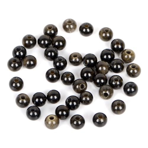 Natürliche runde Edelsteinperlen, natürlicher Edelstein, 8 mm, runde lose Perlen, großes Loch, 2,5 mm, Größe 40 Stück (Lapis)(Black Obsidian) von LPLPL