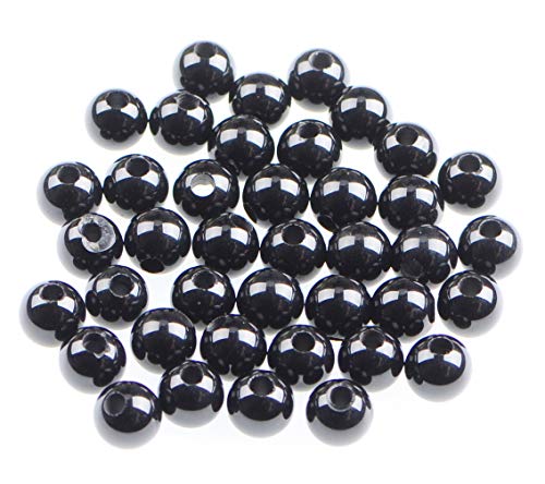 Natürliche runde Edelsteinperlen, natürlicher Edelstein, 8 mm, runde lose Perlen, großes Loch, 2,5 mm, Größe 40 Stück (Lapis)(Black Onyx) von LPLPL