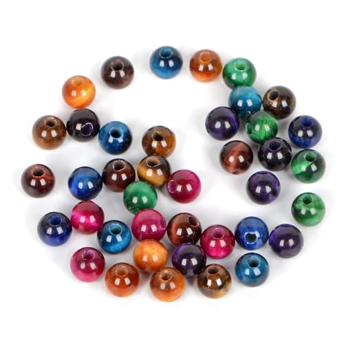 Natürliche runde Edelsteinperlen, natürlicher Edelstein, 8 mm, runde lose Perlen, großes Loch, 2,5 mm, Größe 40 Stück (Lapis)(Multicolour tiger's eye) von LPLPL