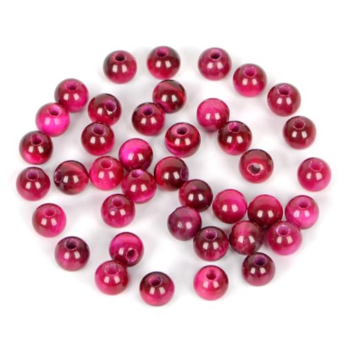 Natürliche runde Edelsteinperlen, natürlicher Edelstein, 8 mm, runde lose Perlen, großes Loch, 2,5 mm, Größe 40 Stück (Lapis)(Rose red tiger's eye) von LPLPL