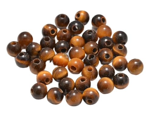 Natürliche runde Edelsteinperlen, natürlicher Edelstein, 8 mm, runde lose Perlen, großes Loch, 2,5 mm, Größe 40 Stück (Lapis)(Yellow Tiger's Eye) von LPLPL