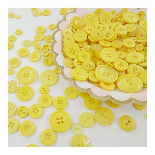 100 Stück 1-3 cm runde Harz-Knöpfe in verschiedenen Farben, für Kinder, manuelles Malen, 2/4 Löcher, Knöpfe für Heimwerker, Handwerk, Nähzubehör (gelb) von LPNGTNG