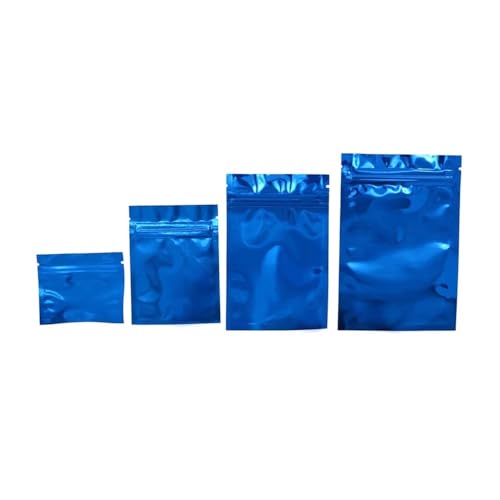 100 Stück bunte Beutel mit Reißverschluss für Lebensmittel, Mylar-Aluminiumfolie, Teebeutel, Lebensmittelaufbewahrungsbeutel (blau, 100 Stück, 8,5 x 13 cm) von LPNGTNG