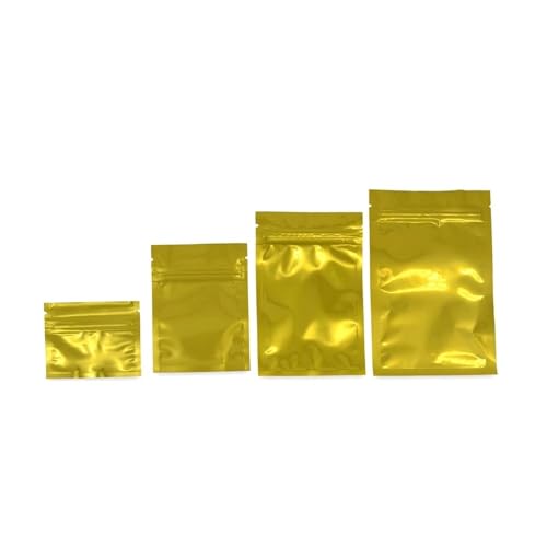 100 Stück bunte Beutel mit Reißverschluss für Lebensmittel, Mylar-Aluminiumfolie, Teebeutel, Lebensmittelaufbewahrungsbeutel (goldfarben, 100 Stück, 7,5 x 10 cm) von LPNGTNG