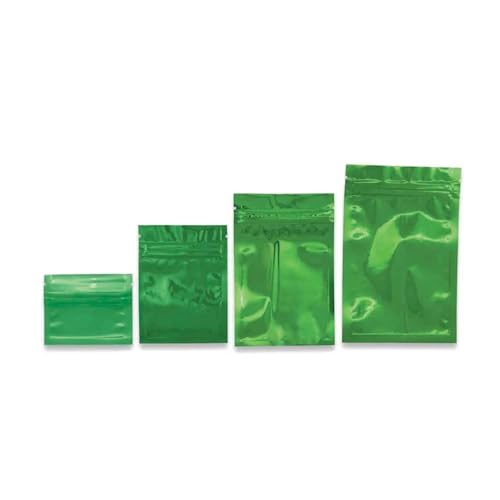 100 Stück bunte Beutel mit Reißverschluss für Lebensmittel, Mylar-Aluminiumfolie, Teebeutel, Lebensmittelaufbewahrungsbeutel (grün, 100 Stück, 7,5 x 10 cm) von LPNGTNG