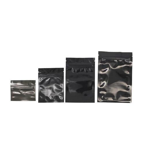 100 Stück bunte Beutel mit Reißverschluss für Lebensmittel, Mylar-Aluminiumfolie, Teebeutel, Lebensmittelaufbewahrungsbeutel (schwarz, 100 Stück, 7,5 x 10 cm) von LPNGTNG
