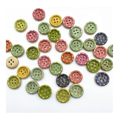 Holzknöpfe, 15 mm, verschiedene Stile, gemischte Holzknöpfe, rund, monogrammiert, Liebe, Scrapbooking, für Hochzeitsdekoration, Nähen, 100 Stück (27) von LPNGTNG