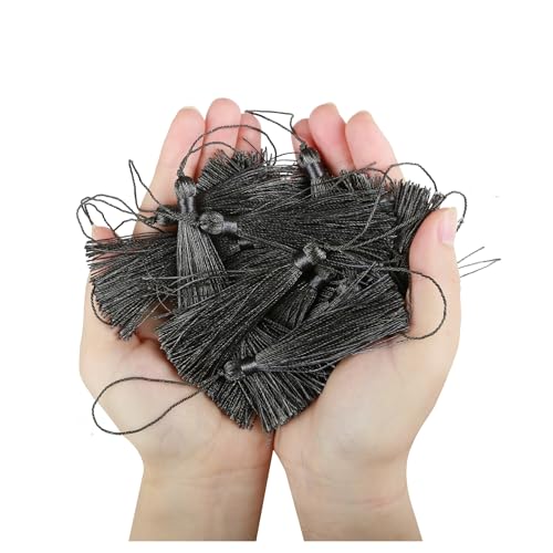 LPNGTNG 10 Stück/50 Stück Quasten, 9,5 cm, Schlüsselquasten zum Selbermachen, Hanamade, Lesezeichen, Quasten für Bastelzubehör, Heim- und Furiture-Dekor (260 dunkelgrau, 8, 10 Stück) von LPNGTNG