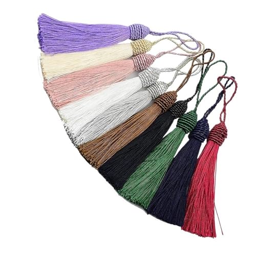 LPNGTNG 3/6/12 Quasten, seidige Seiden-Quasten, 15,5 cm, Lesezeichen-Quasten mit Kordelschlaufe, chinesischer Knoten, Quasten, DIY, Handwerk, Schmuckherstellung (zufällige Farbmischung, 12 Stück) von LPNGTNG