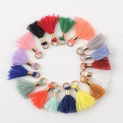 LPNGTNG DIY 50 Stück 1 cm Mini-Kupferring Baumwolle Quaste handgefertigt gewebt Schmuckzubehör (mehrfarbig, 50 Stück) von LPNGTNG