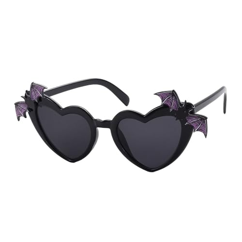 LPNGTNG Herzförmige Fledermausflügel-Dekor-Sonnenbrille für Damen, trendiges Herz, Neuheit, Halloween, Disco-Party, Kostüm, Brillen (schwarz) von LPNGTNG