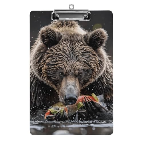 Bear Eats Fish Klemmbrett, A4-Größe, Acryl-Klemmbrett, dekorative Standard-Klemmbretter mit Edelstahl-Aufhängeloch, tragbarer Dokumenten-Organizer für Bürobedarf, Heimgebrauch von LPSADGF