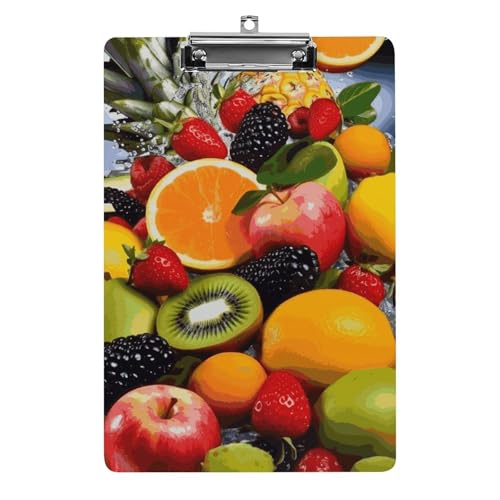 Buntes Obst-Klemmbrett, A4-Größe, Acryl-Klemmbrett, dekorative Standard-Klemmbretter mit Edelstahl-Aufhängeloch, tragbarer Dokumenten-Organizer für Bürobedarf, Heimgebrauch von LPSADGF