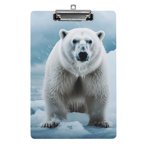 Cool Animal Weißes Eisbär-Klemmbrett, A4-Größe, Acryl-Klemmbrett, dekorative Standard-Klemmbretter mit Edelstahl-Aufhängeloch, tragbarer Dokumenten-Organizer für Bürobedarf, Heimgebrauch von LPSADGF
