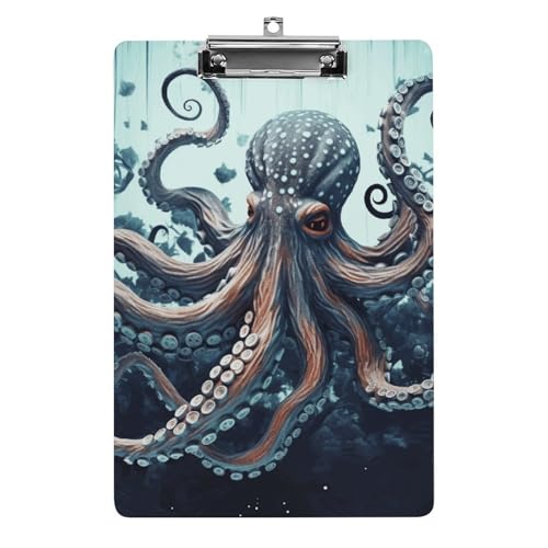 Cooles Octopus-Klemmbrett, A4-Größe, Acryl-Klemmbrett, dekorative Standard-Klemmbretter mit Edelstahl-Aufhängeloch, tragbarer Dokumenten-Organizer für Bürobedarf, Heimgebrauch von LPSADGF