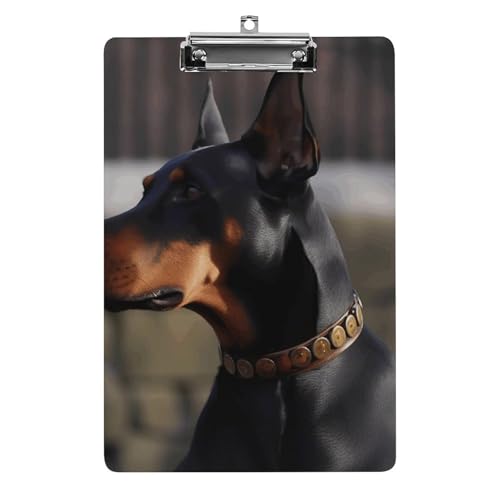 Doberman Klemmbrett, A4-Größe, Acryl-Klemmbrett, dekorative Standard-Klemmbretter mit Edelstahl-Aufhängeloch, tragbarer Dokumenten-Organizer für Bürobedarf, Heimgebrauch von LPSADGF