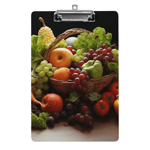 Farbenfrohes Klemmbrett für Gemüse und Obst, A4-Größe, Acryl-Klemmbrett, dekorative Standard-Klemmbretter mit Edelstahl-Aufhängeloch, tragbarer Dokumenten-Organizer für Bürobedarf, Heimgebrauch von LPSADGF