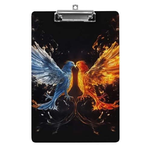 Klemmbrett für Vogelfeuer und Wasser, A4-Größe, Acryl-Klemmbrett, dekorative Standard-Klemmbretter mit Edelstahl-Aufhängeloch, tragbarer Dokumenten-Organizer für Bürobedarf, Heimgebrauch von LPSADGF