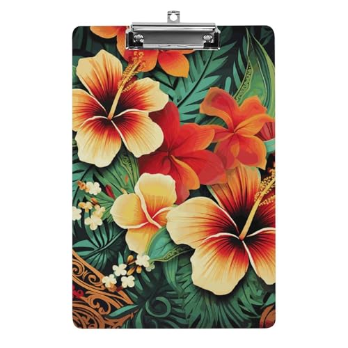 Klemmbrett im hawaiianischen Stil, A4-Größe, Acryl-Klemmbrett, dekorative Standard-Klemmbretter mit Edelstahl-Aufhängeloch, tragbarer Dokumenten-Organizer für Bürobedarf, Heimgebrauch von LPSADGF