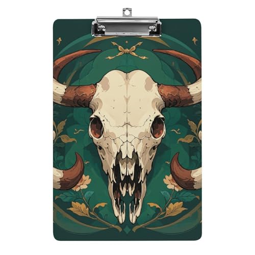 Klemmbrett mit Bullenschädel, A4-Größe, Acryl-Klemmbrett, dekorative Standard-Klemmbretter mit Edelstahl-Aufhängeloch, tragbarer Dokumenten-Organizer für Bürobedarf, Heimgebrauch von LPSADGF