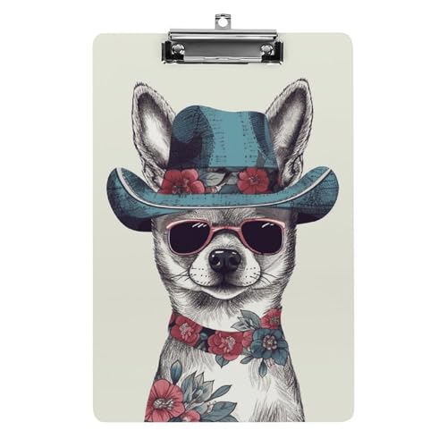 Klemmbrett mit Chihuahua-Hund, A4-Größe, Acryl-Klemmbrett, dekorative Standard-Klemmbretter mit Edelstahl-Aufhängeloch, tragbarer Dokumenten-Organizer für Bürobedarf, Heimgebrauch von LPSADGF