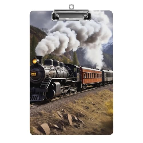 Klemmbrett mit Dampflokomotiven-Zug, A4-Größe, Acryl-Klemmbrett, dekorative Standard-Klemmbretter mit Edelstahl-Aufhängeloch, tragbarer Dokumenten-Organizer für Bürobedarf, Heimgebrauch von LPSADGF