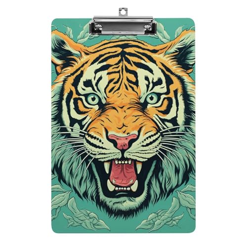 Klemmbrett mit Tigerkopf-Muster, A4-Größe, Acryl-Klemmbrett, dekorative Standard-Klemmbretter mit Edelstahl-Aufhängeloch, tragbarer Dokumenten-Organizer für Bürobedarf, Heimgebrauch von LPSADGF