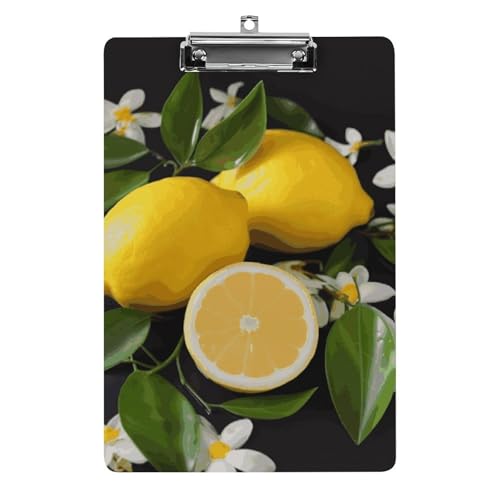 Klemmbrett mit Zitronen- und Blumenmotiv, A4-Größe, Acryl-Klemmbrett, dekorative Standard-Klemmbretter mit Edelstahl-Aufhängeloch, tragbarer Dokumenten-Organizer für Bürobedarf, Heimgebrauch von LPSADGF