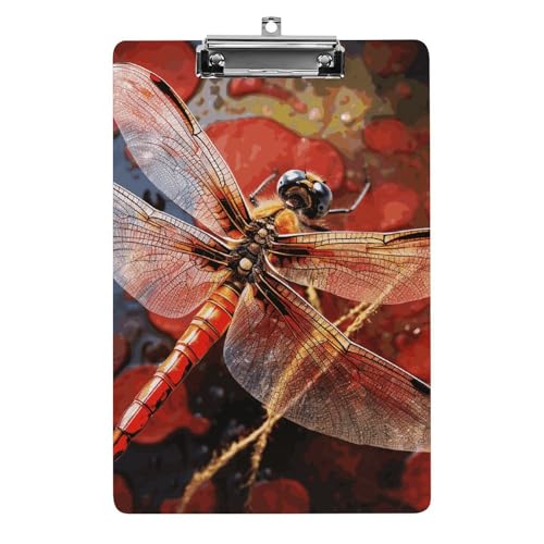 Klemmbrett mit roten Libellen, A4-Größe, Acryl-Klemmbrett, dekorative Standard-Klemmbretter mit Edelstahl-Aufhängeloch, tragbarer Dokumenten-Organizer für Bürobedarf, Heimgebrauch von LPSADGF