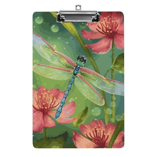 Libellen und Blumen Klemmbrett, A4-Größe, Acryl-Klemmbrett, dekorative Standard-Klemmbretter mit Edelstahl-Aufhängeloch, tragbarer Dokumenten-Organizer für Bürobedarf, Heimgebrauch Libellen und Blumen Klemmbrett, A4-Größe, Acryl-Klemmbrett, dekorative Standard-Klemmbretter mit Edelstahl-Aufhängeloch, tragbarer Dokumenten-Organizer für Bürobedarf, Heimgebrauch von LPSADGF
