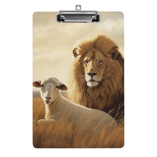 Löwen-Schaf Klemmbrett, A4-Größe, Acryl-Klemmbrett, dekorative Standard-Klemmbretter mit Edelstahl-Aufhängeloch, tragbarer Dokumenten-Organizer für Bürobedarf, Heimgebrauch von LPSADGF