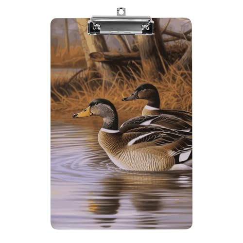 Mallard Ducks Klemmbrett, A4-Größe, Acryl-Klemmbrett, dekorative Standard-Klemmbretter mit Edelstahl-Aufhängeloch, tragbarer Dokumenten-Organizer für Bürobedarf, Heimgebrauch von LPSADGF