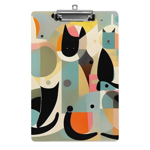 Mid Century Modernes Kunst-Katzen-Klemmbrett, A4-Größe, Acryl-Klemmbrett, dekorative Standard-Klemmbretter mit Edelstahl-Aufhängeloch, tragbarer Dokumenten-Organizer für Bürobedarf, Heimgebrauch von LPSADGF
